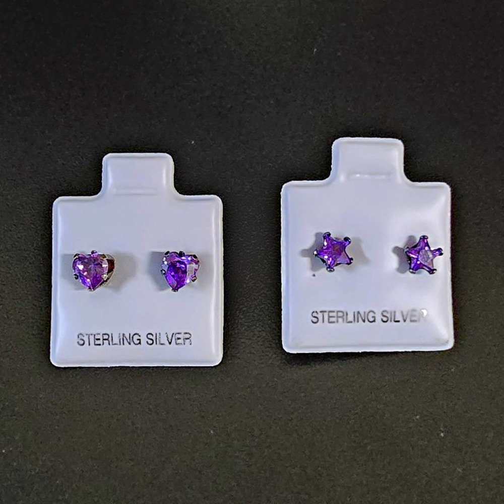 925 Sterling Silver Amethyst Heart Stud Earrings Prong Set Butterfly Closure